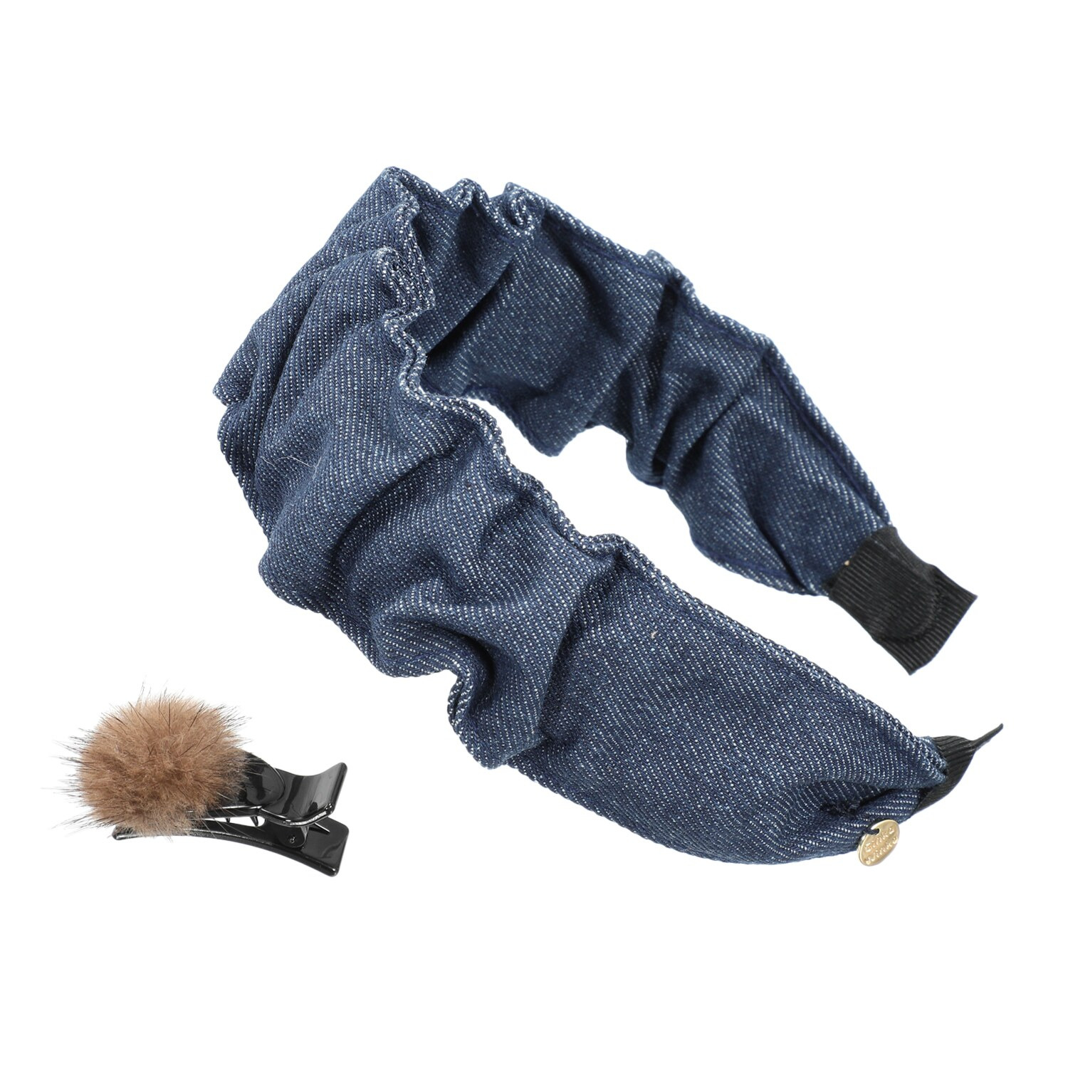 ギンカウィンカ デニムカチューシャ＆ フェイクミンク ボールクリップ