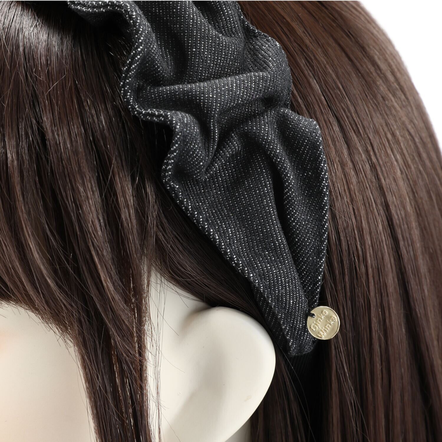 ギンカウィンカ デニムカチューシャ＆ フェイクミンク ボールクリップ