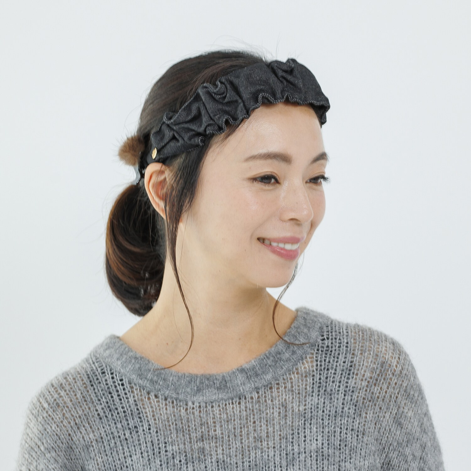 ギンカウィンカ デニムカチューシャ＆ フェイクミンク ボールクリップ