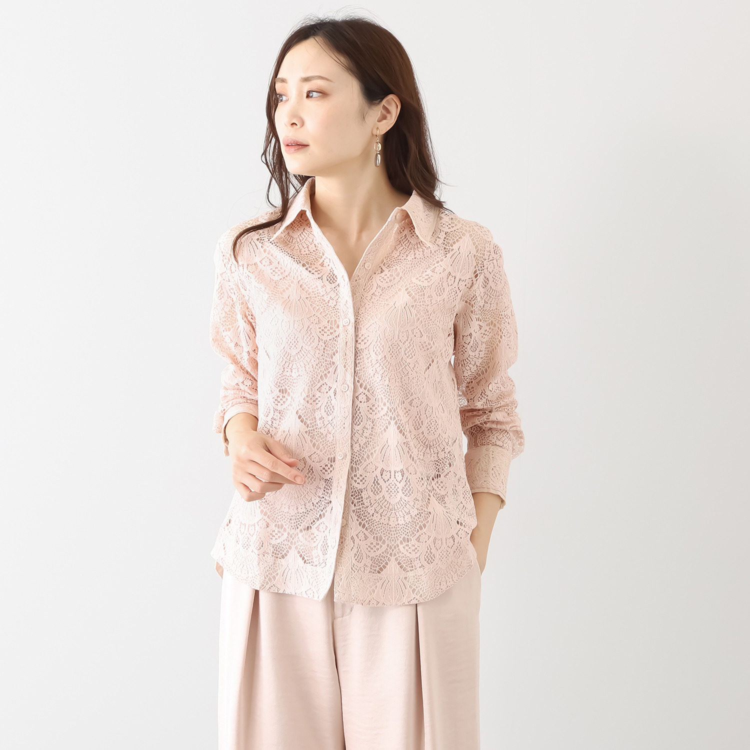 アンドスピカ キャミソール付 レースシャツブラウス