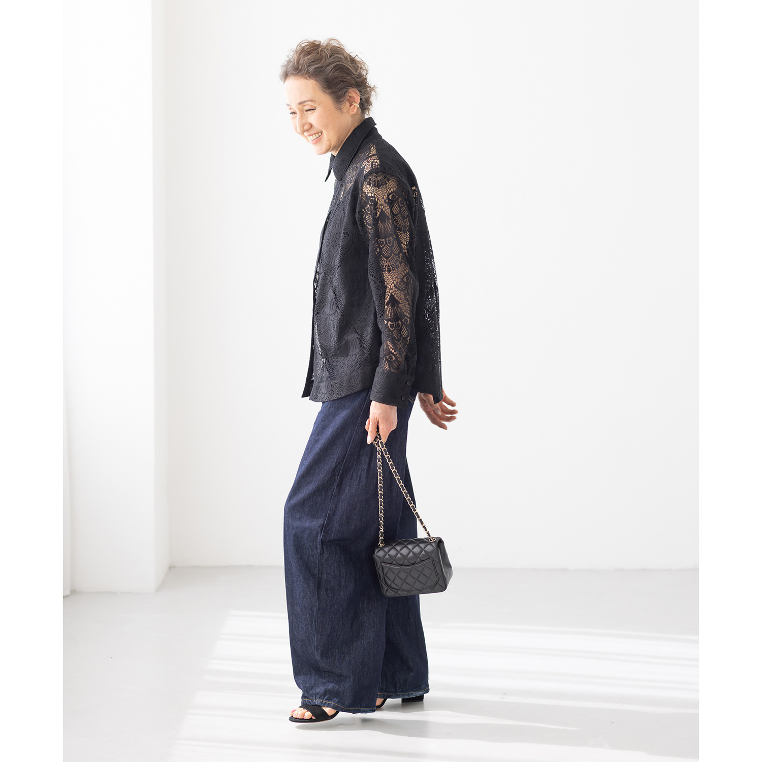 アンドスピカ キャミソール付 レースシャツブラウス