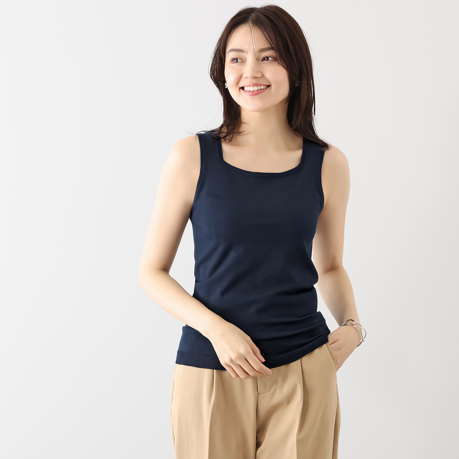 亀　恭子セレクト！ シャルルポ シルクブレンド スクエアネック ニットタンクトップ