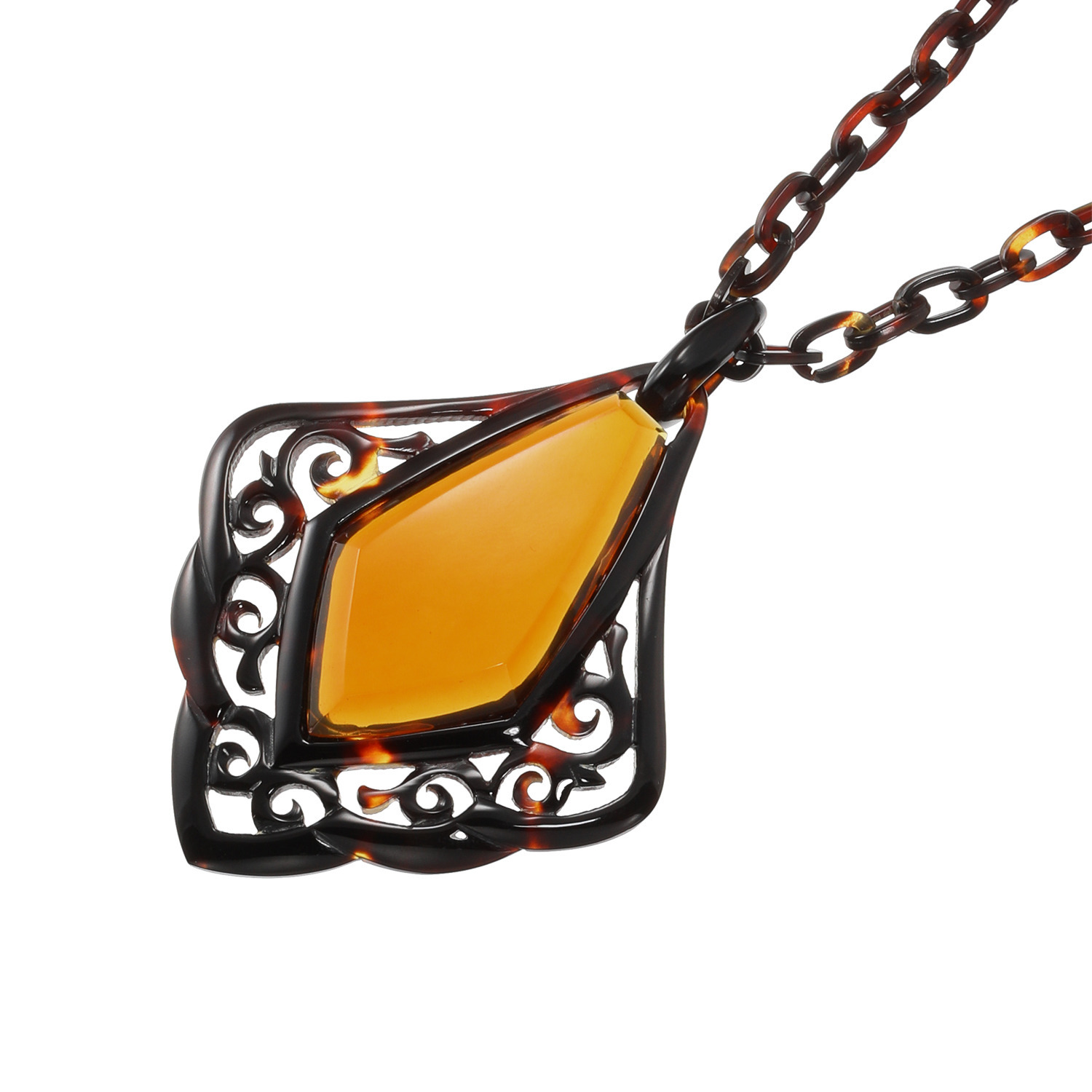 べっこう堂 本べっ甲白甲＆ 本べっ甲茨布＆無地 透かし彫り ロングペンダント