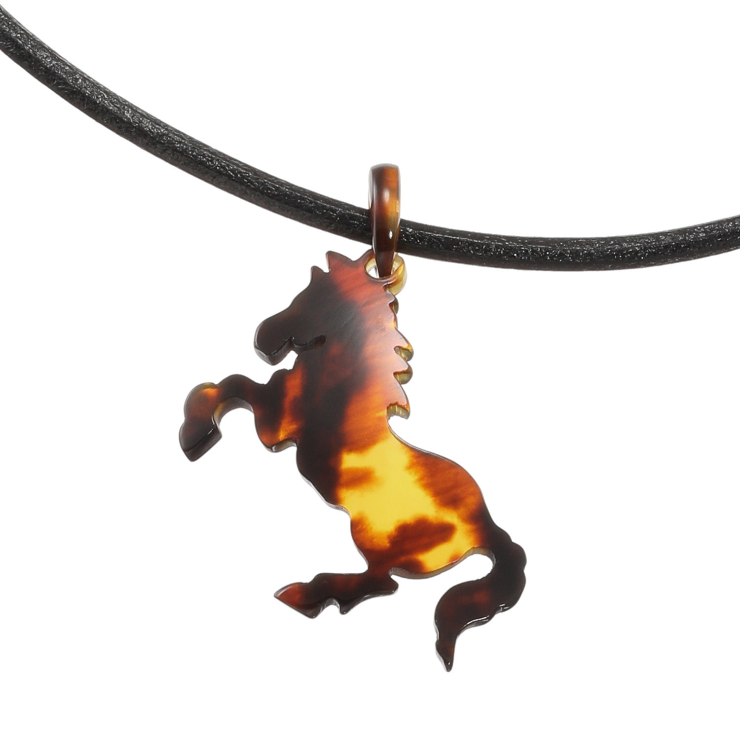 べっこう堂 本べっ甲茨布＆無地 跳ね馬モティーフ レザーコードペンダント