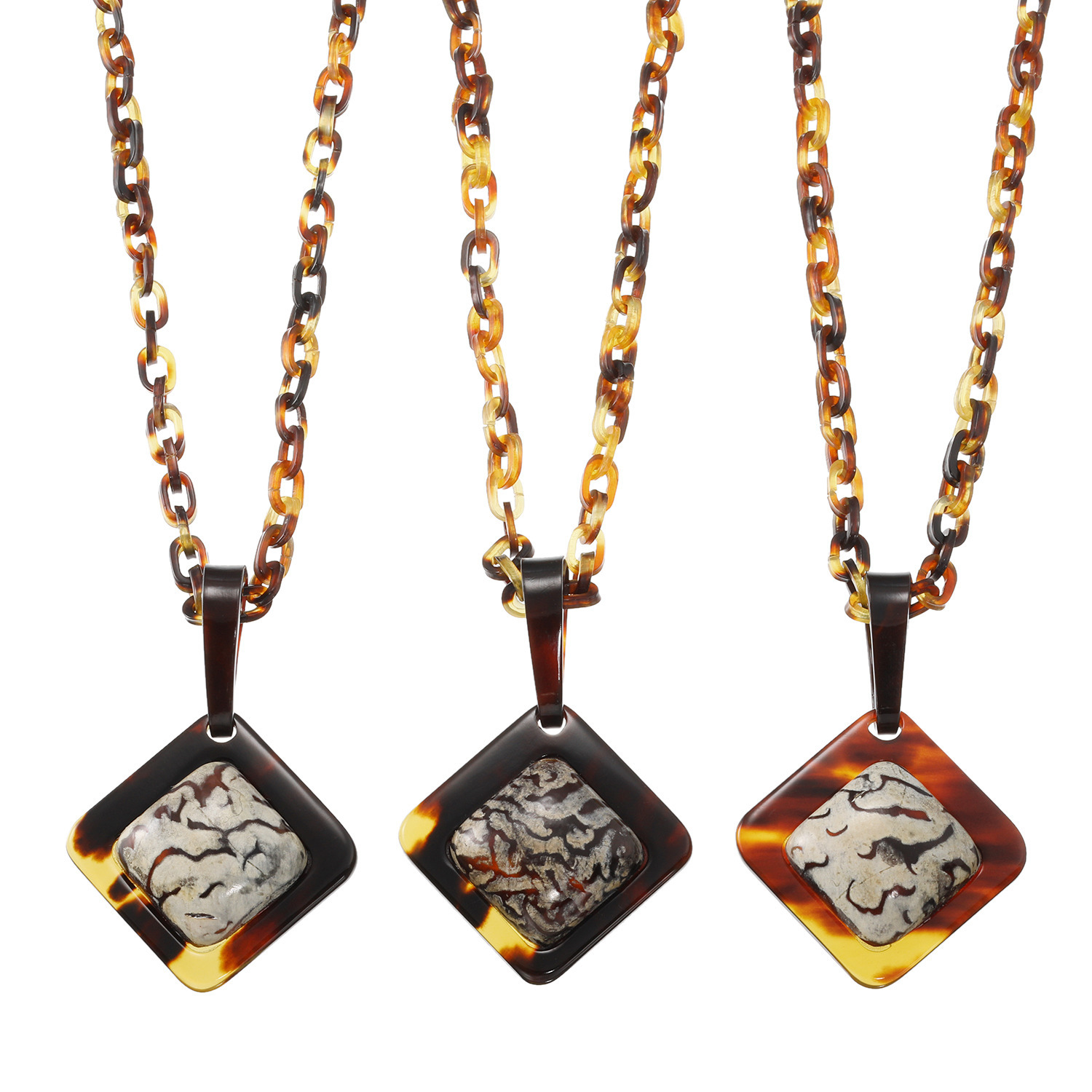 べっこう堂 本水もく＆ 本べっ甲茨布＆無地 スクエアモティーフ ふくらしペンダント