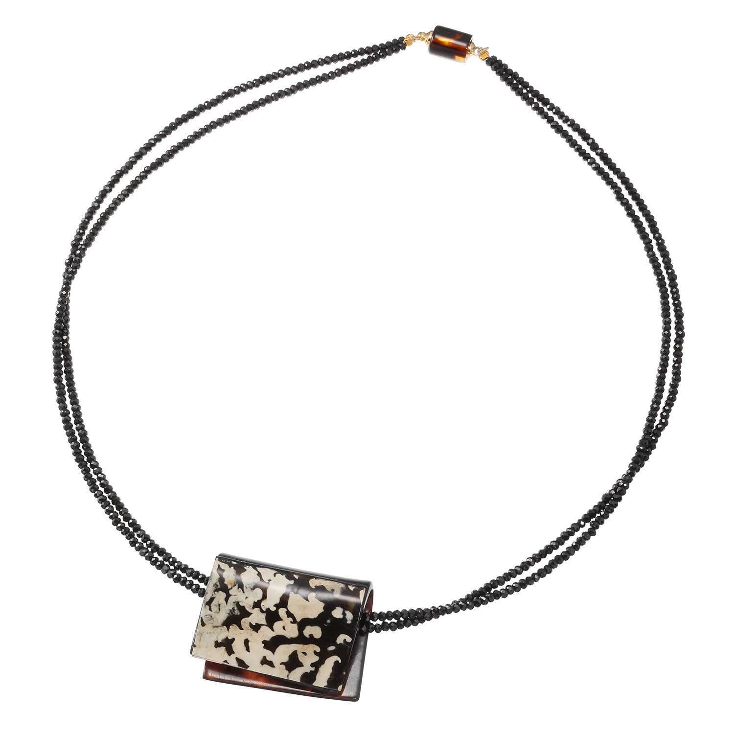 べっこう堂 本水もく＆ 本べっ甲無地 折り曲げデザイン ブラックスピネル ２連ペンダント