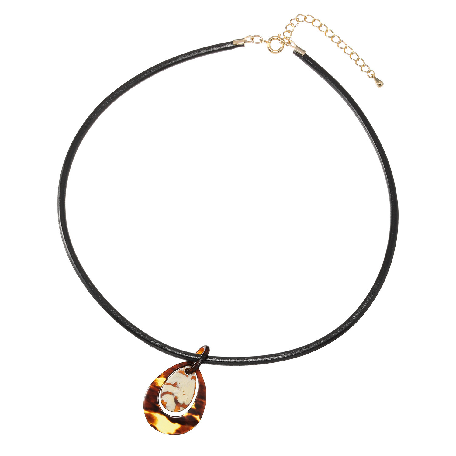 べっこう堂 本水もく＆ 本べっ甲茨布＆無地 しずくモティーフ レザーコードペンダント