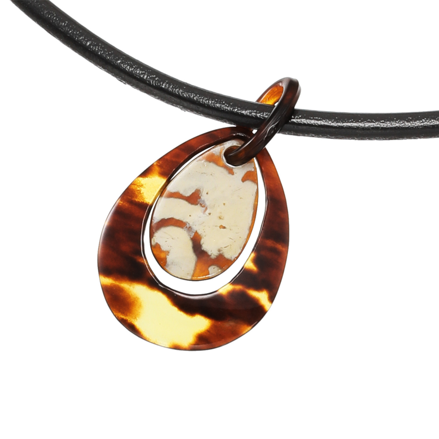 べっこう堂 本水もく＆ 本べっ甲茨布＆無地 しずくモティーフ レザーコードペンダント