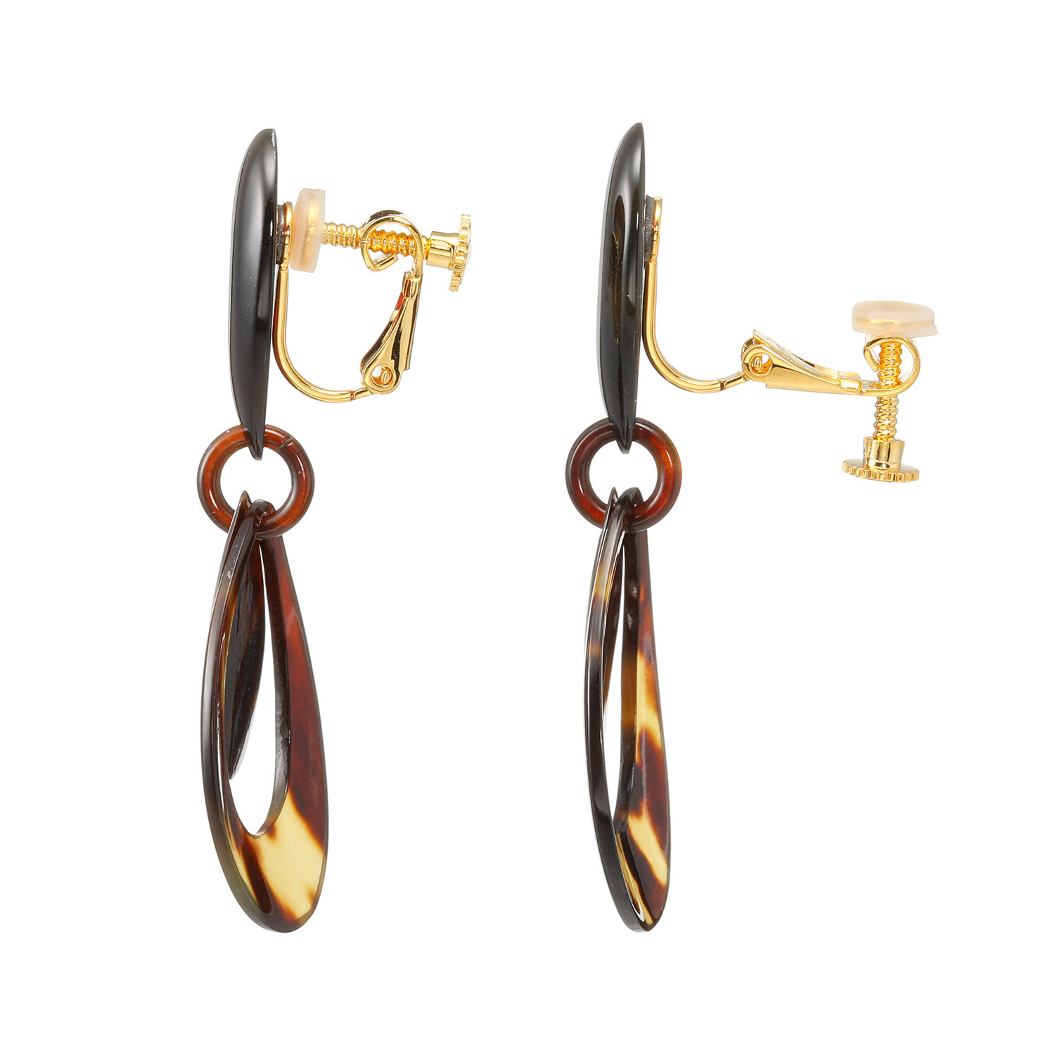 べっこう堂 本水もく＆ 本べっ甲茨布＆無地 しずくモティーフ スウィングイヤリング