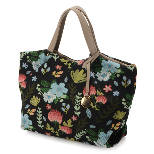 ラルジュ チャーム付 花柄ゴブラン トートバッグ