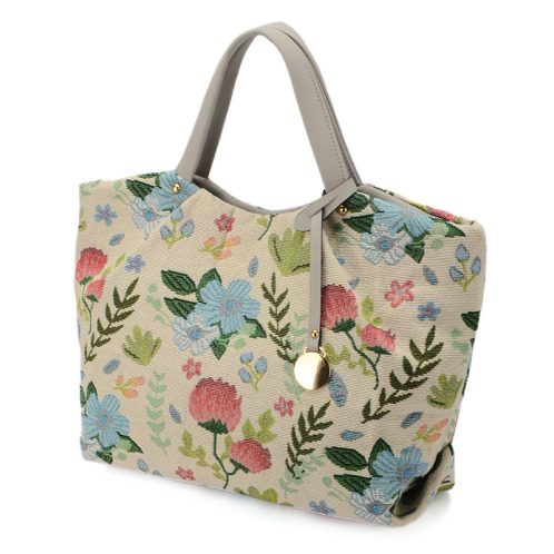ラルジュ チャーム付 花柄ゴブラン トートバッグ