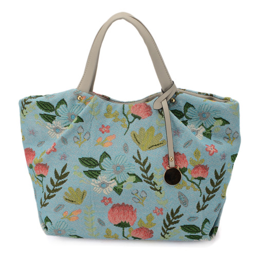 ラルジュ チャーム付 花柄ゴブラン トートバッグ