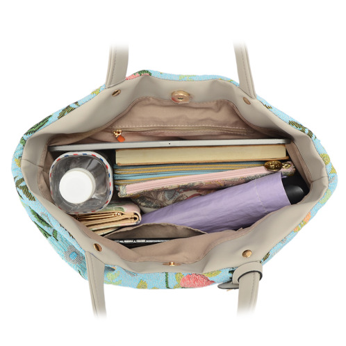 ラルジュ チャーム付 花柄ゴブラン トートバッグ