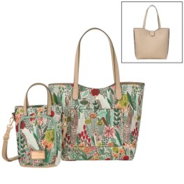 ラルジュ ボタニカルジャガード リバーシブル トートバッグ＆ ２ウェイショルダーバッグ ２点セット