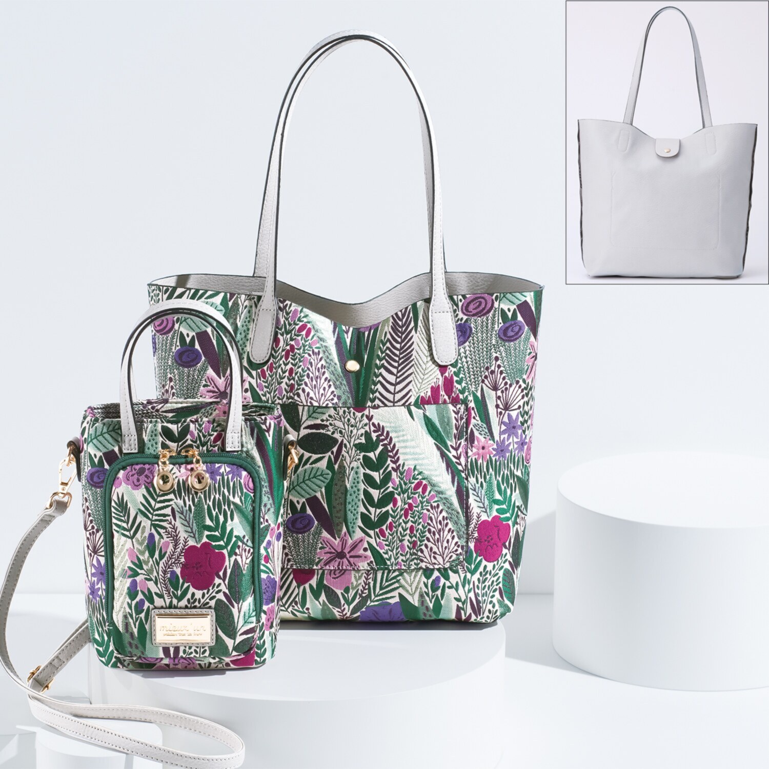 ラルジュ ボタニカルジャガード リバーシブル トートバッグ＆ ２ウェイショルダーバッグ ２点セット