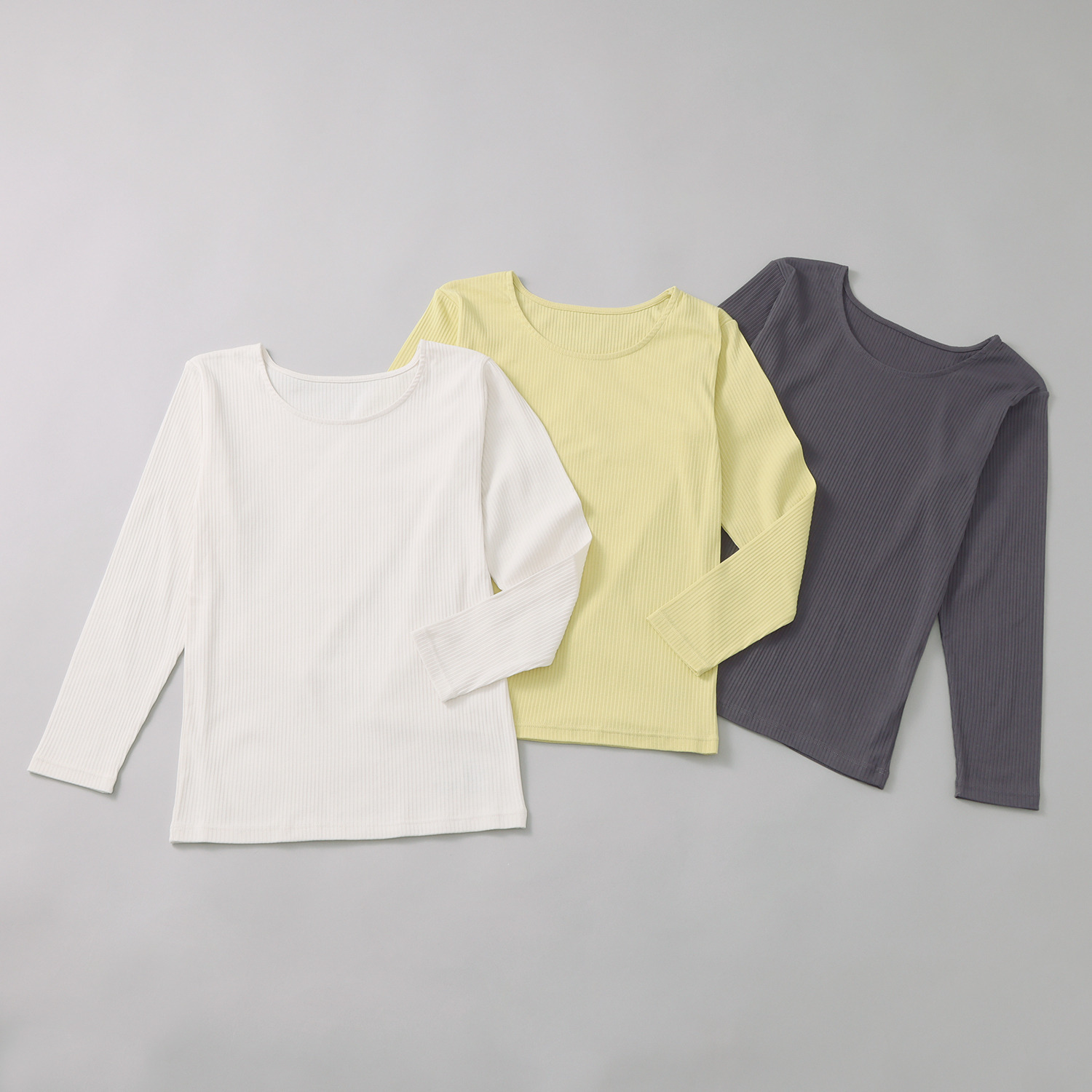 ジュエル オーガニックコットン混 ストレッチリブ編 クルーネック 長袖インナー３枚セット