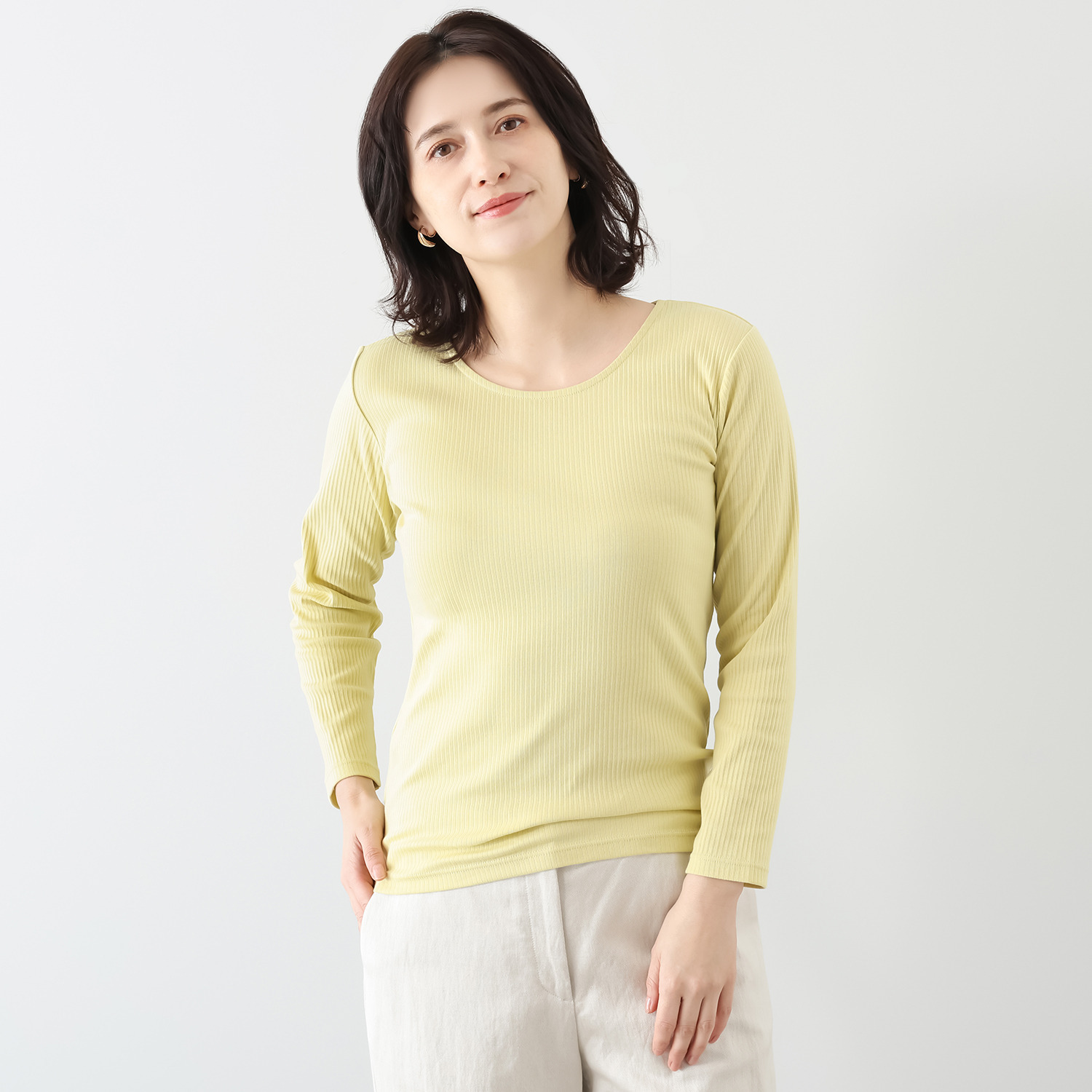 ジュエル オーガニックコットン混 ストレッチリブ編 クルーネック 長袖インナー３枚セット