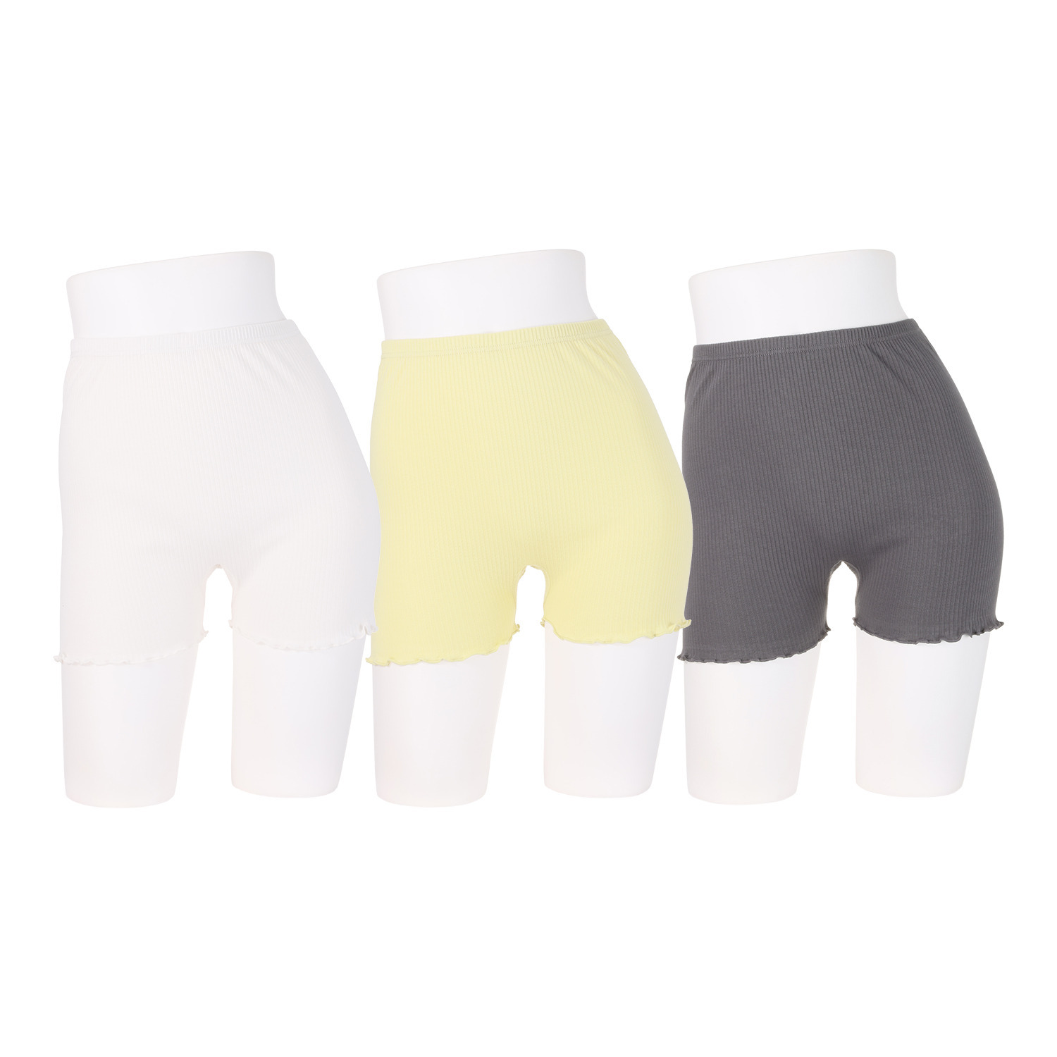 ジュエル オーガニックコットン混 ストレッチリブ編 一分丈ボトム３枚セット