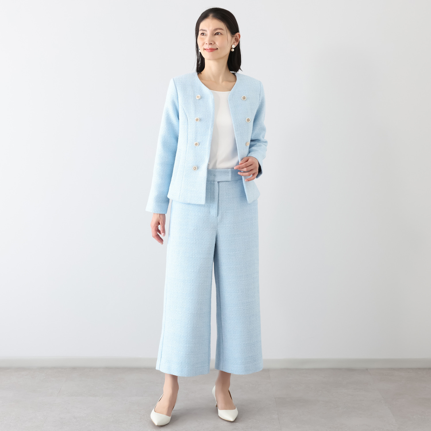 エル　ステュディオ スプリングツイード クロップトパンツ