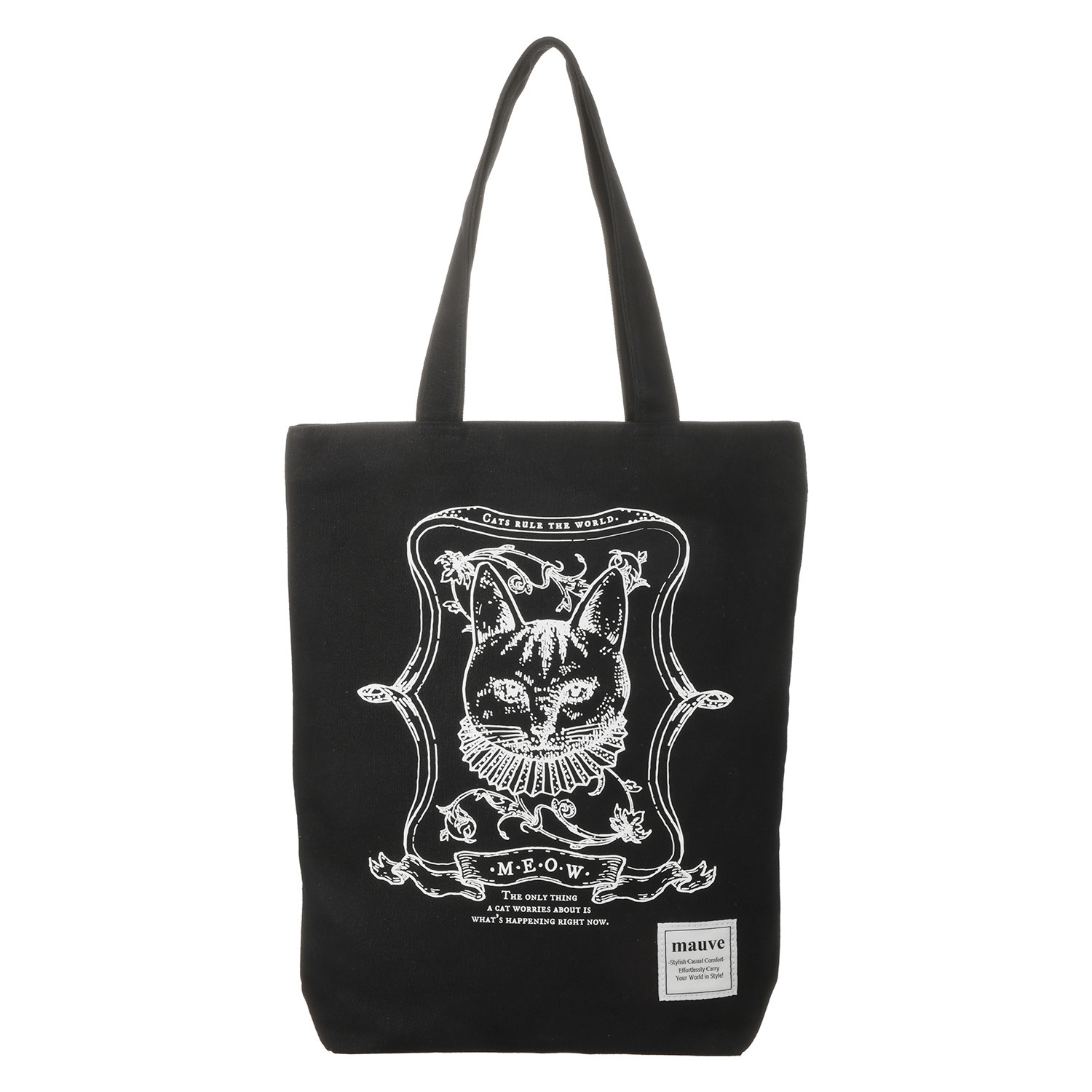 モーヴ ネコイラスト 天ファスナー キャンバストートバッグ