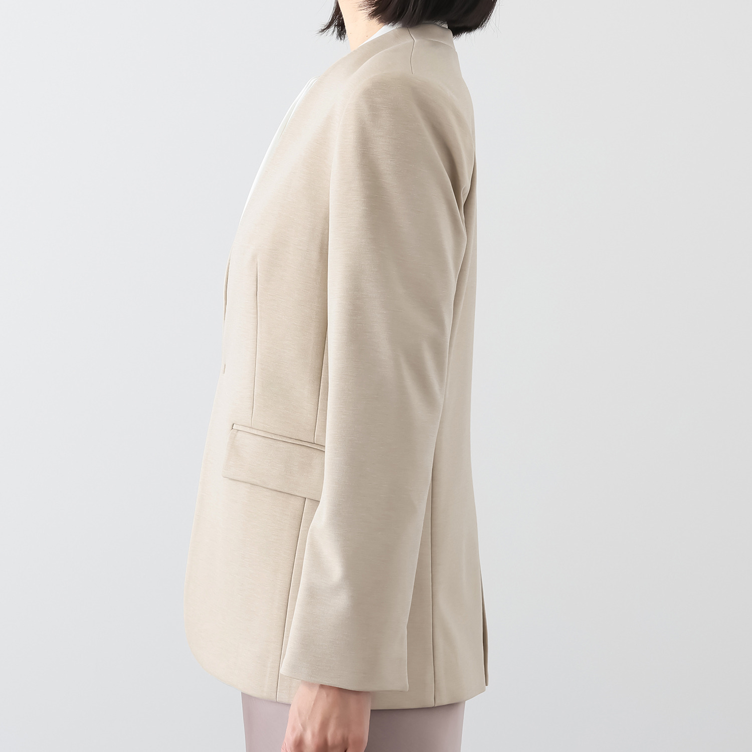 ポルトゥヴィーダ ウォッシャブル・はっ水 防汚・ニット素材 ノーカラージャケット