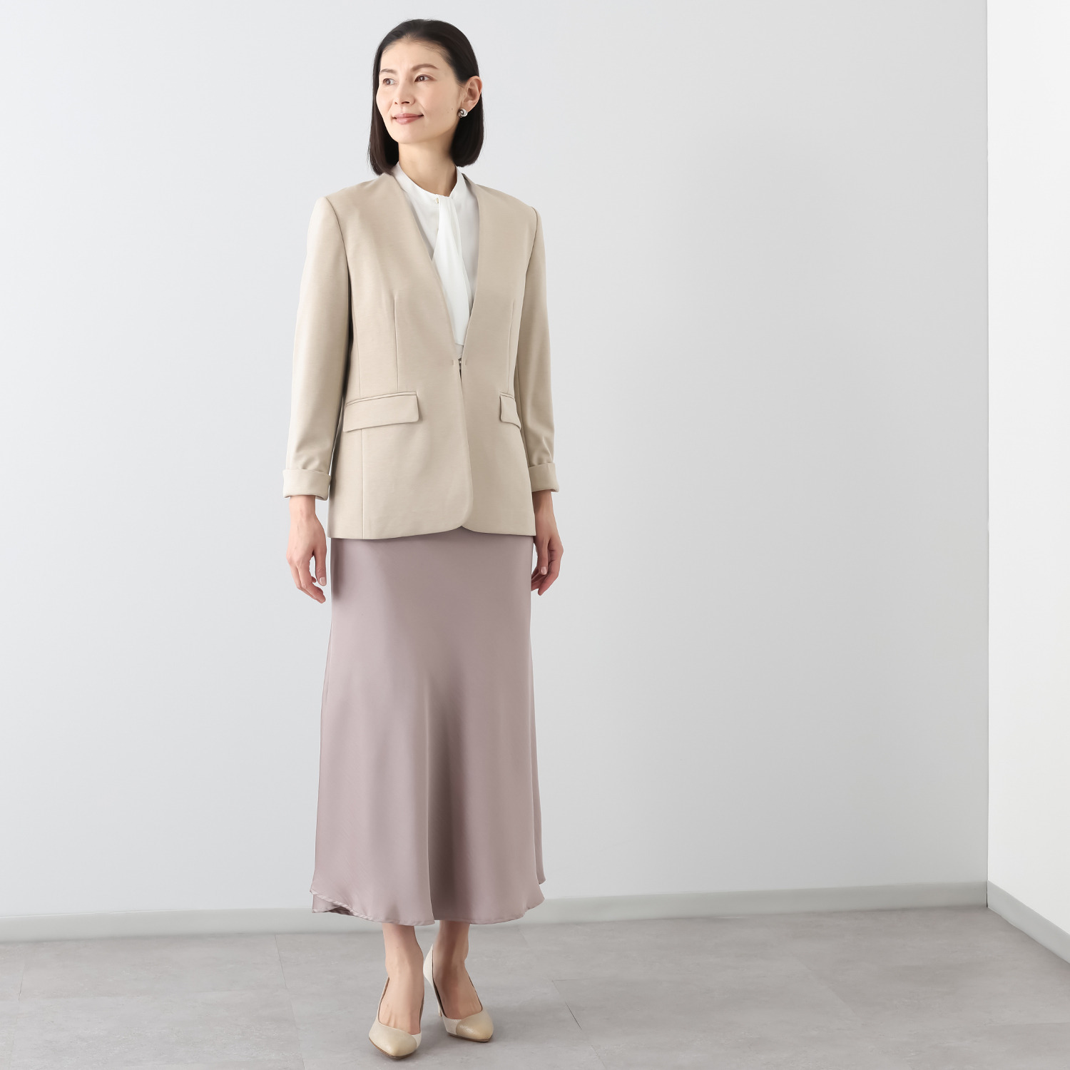 ポルトゥヴィーダ ウォッシャブル・はっ水 防汚・ニット素材 ノーカラージャケット