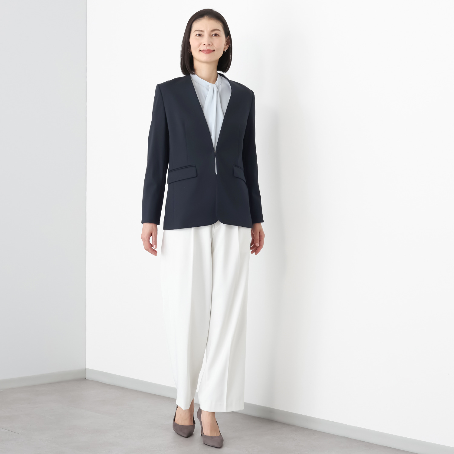 ポルトゥヴィーダ ウォッシャブル・はっ水 防汚・ニット素材 ノーカラージャケット