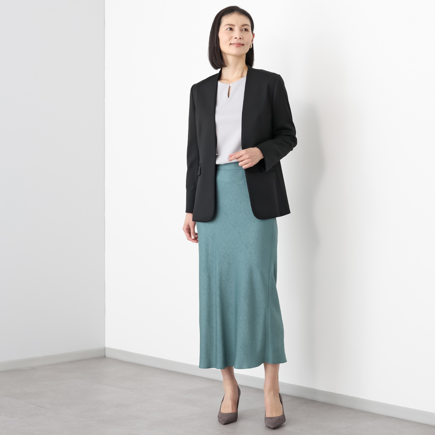 ポルトゥヴィーダ ウォッシャブル・はっ水 防汚・ニット素材 ノーカラージャケット