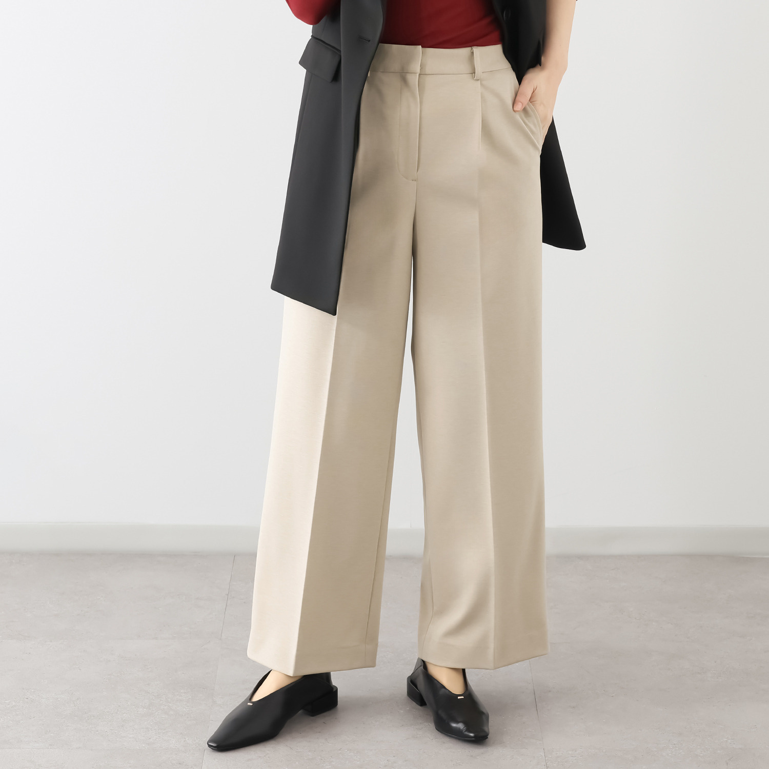 ポルトゥヴィーダ ウォッシャブル・はっ水 防汚・ニット素材 ストレートワイドパンツ