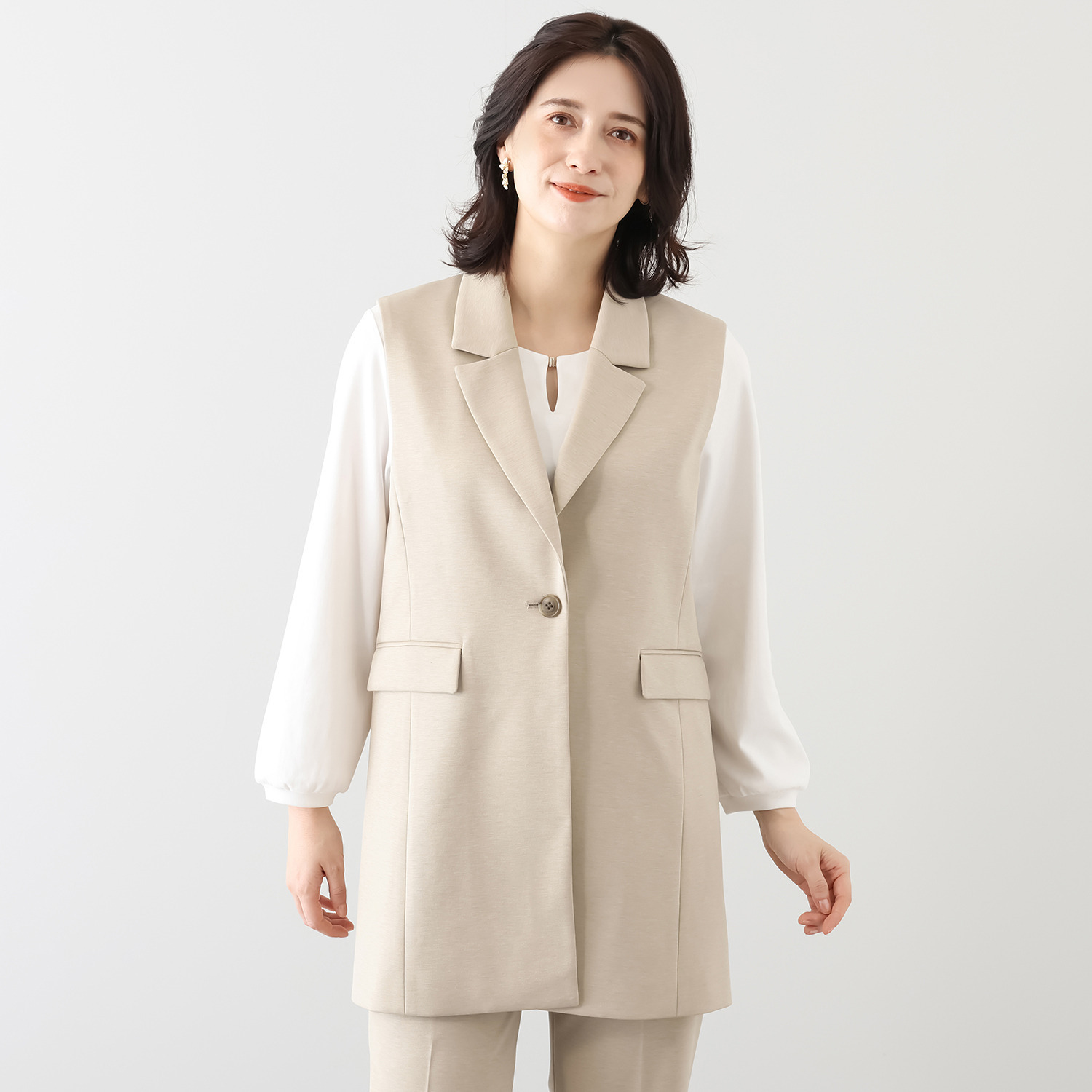 ポルトゥヴィーダ ウォッシャブル・はっ水 防汚・ニット素材 テーラードジレ