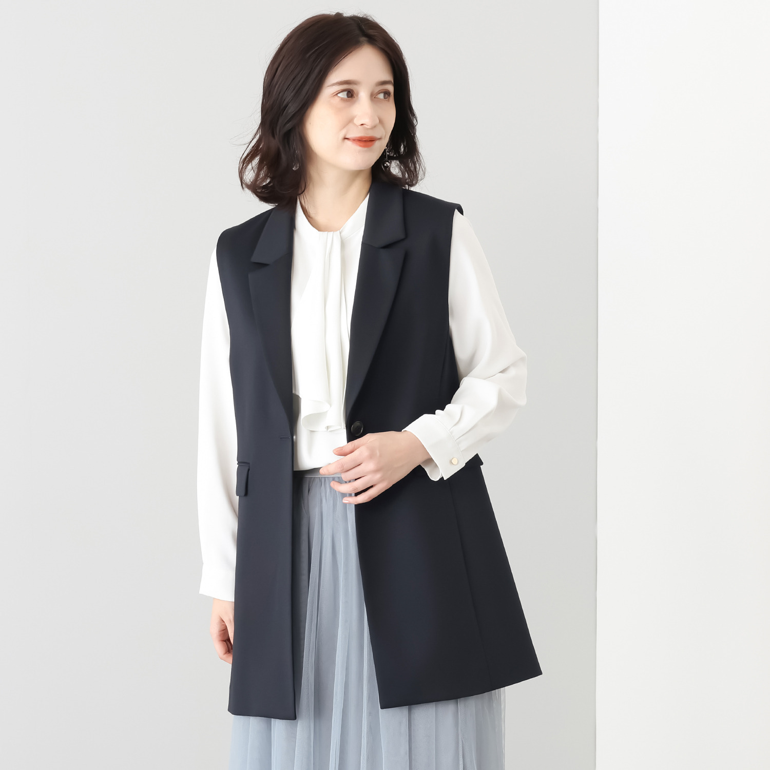 ポルトゥヴィーダ ウォッシャブル・はっ水 防汚・ニット素材 テーラードジレ