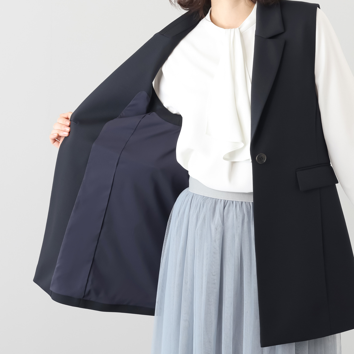 ポルトゥヴィーダ ウォッシャブル・はっ水 防汚・ニット素材 テーラードジレ