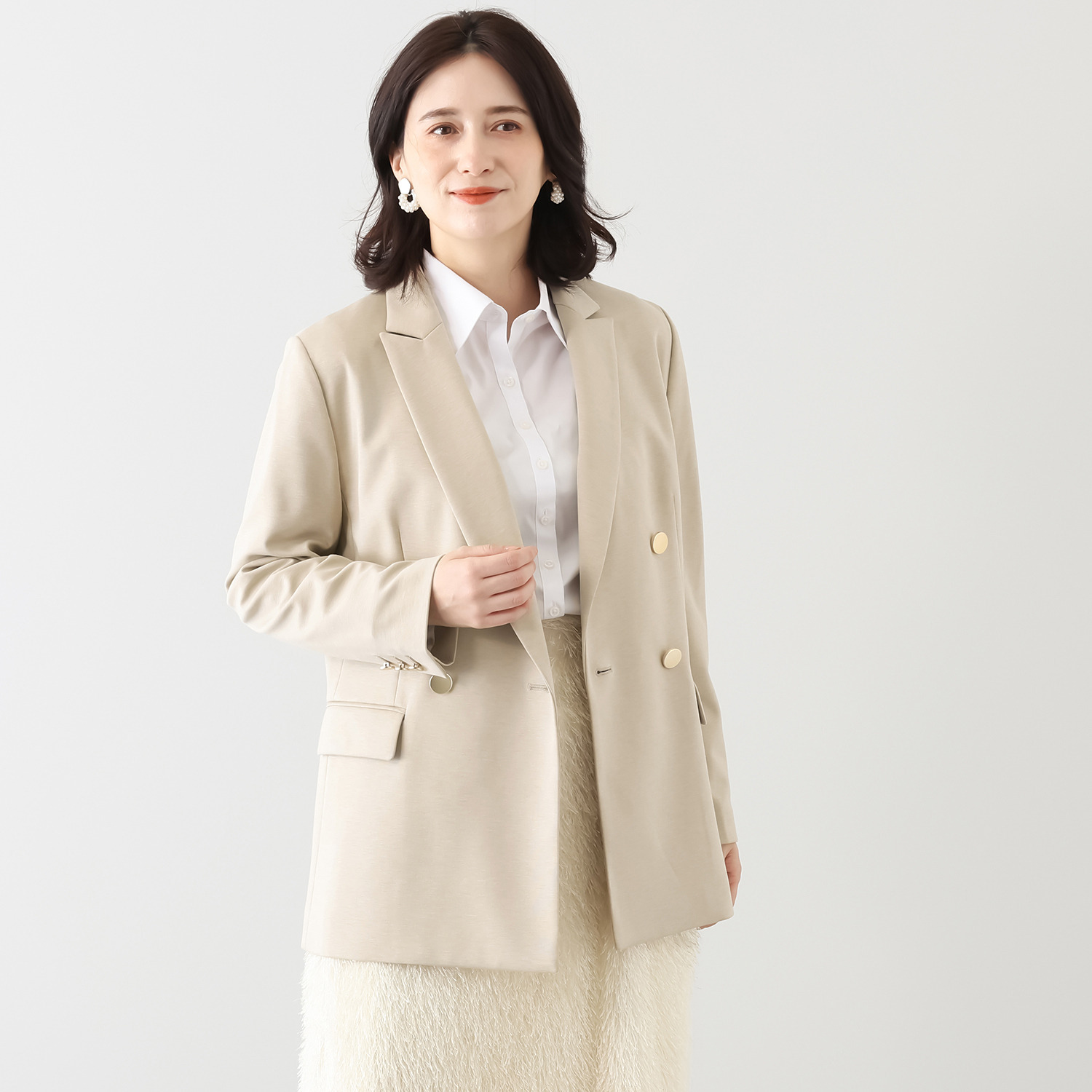 ポルトゥヴィーダ ウォッシャブル・はっ水 防汚・ニット素材 ダブルブレストブレザー