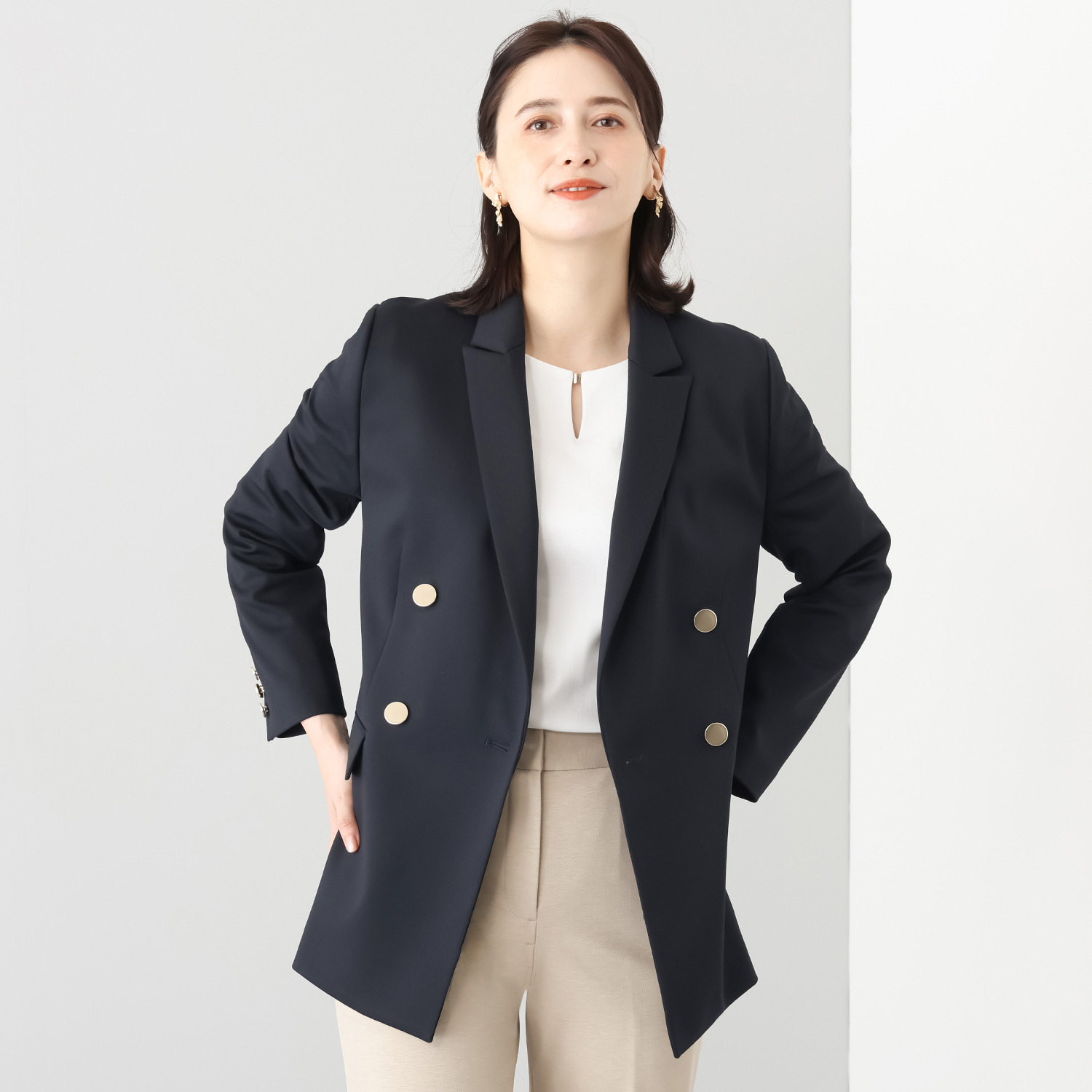 ポルトゥヴィーダ ウォッシャブル・はっ水 防汚・ニット素材 ダブルブレストブレザー