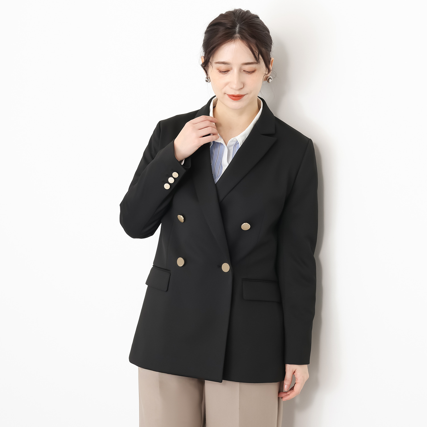 ポルトゥヴィーダ ウォッシャブル・はっ水 防汚・ニット素材 ダブルブレストブレザー