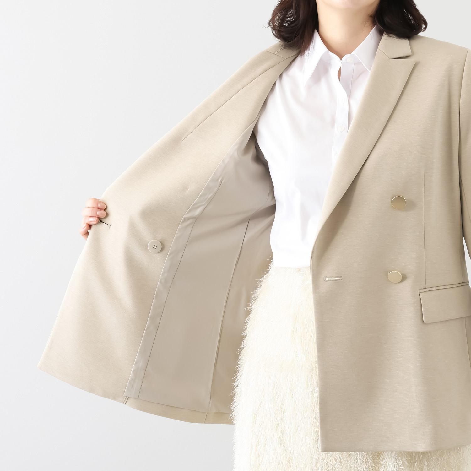 ポルトゥヴィーダ ウォッシャブル・はっ水 防汚・ニット素材 ダブルブレストブレザー