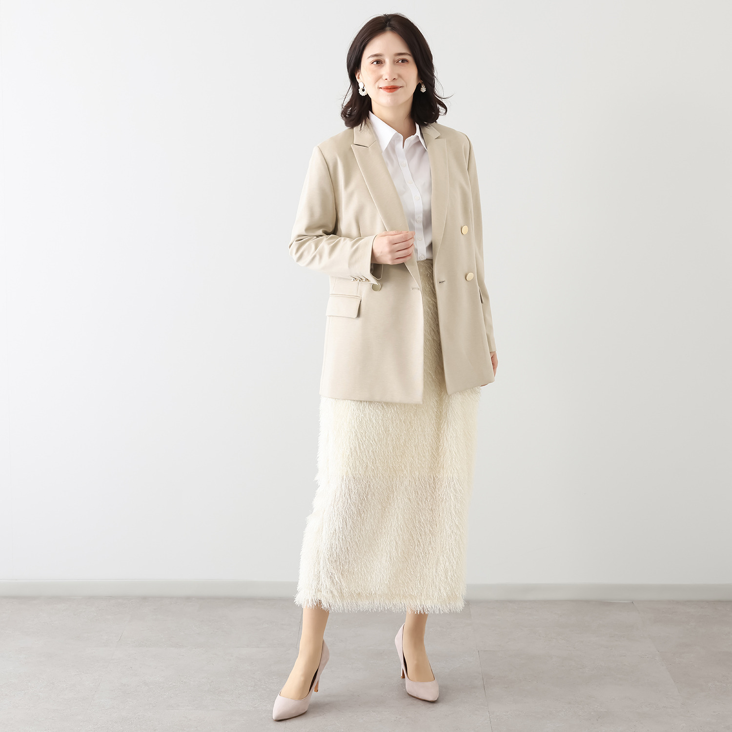 ポルトゥヴィーダ ウォッシャブル・はっ水 防汚・ニット素材 ダブルブレストブレザー