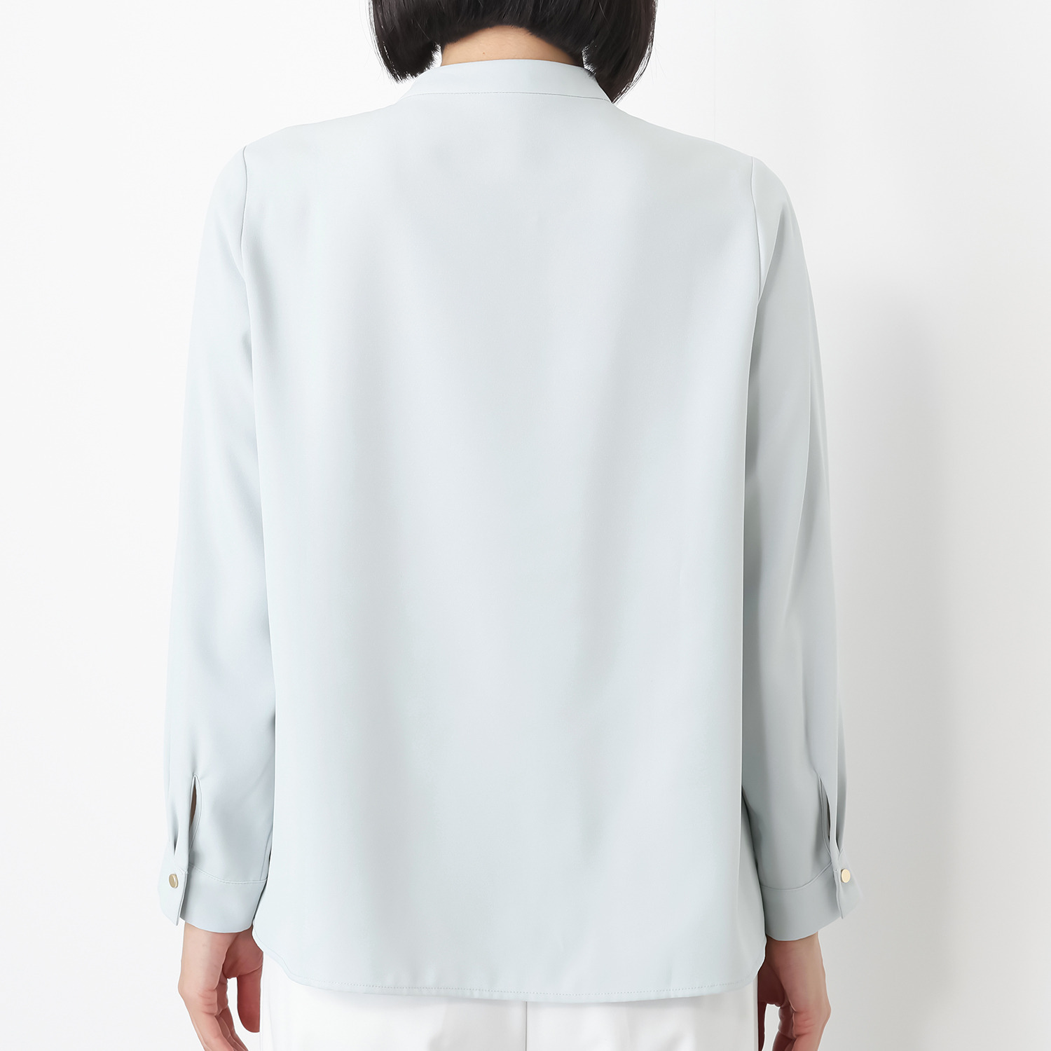 ポルトゥヴィーダ ウォッシャブル ストレッチ ボウタイ長袖ブラウス