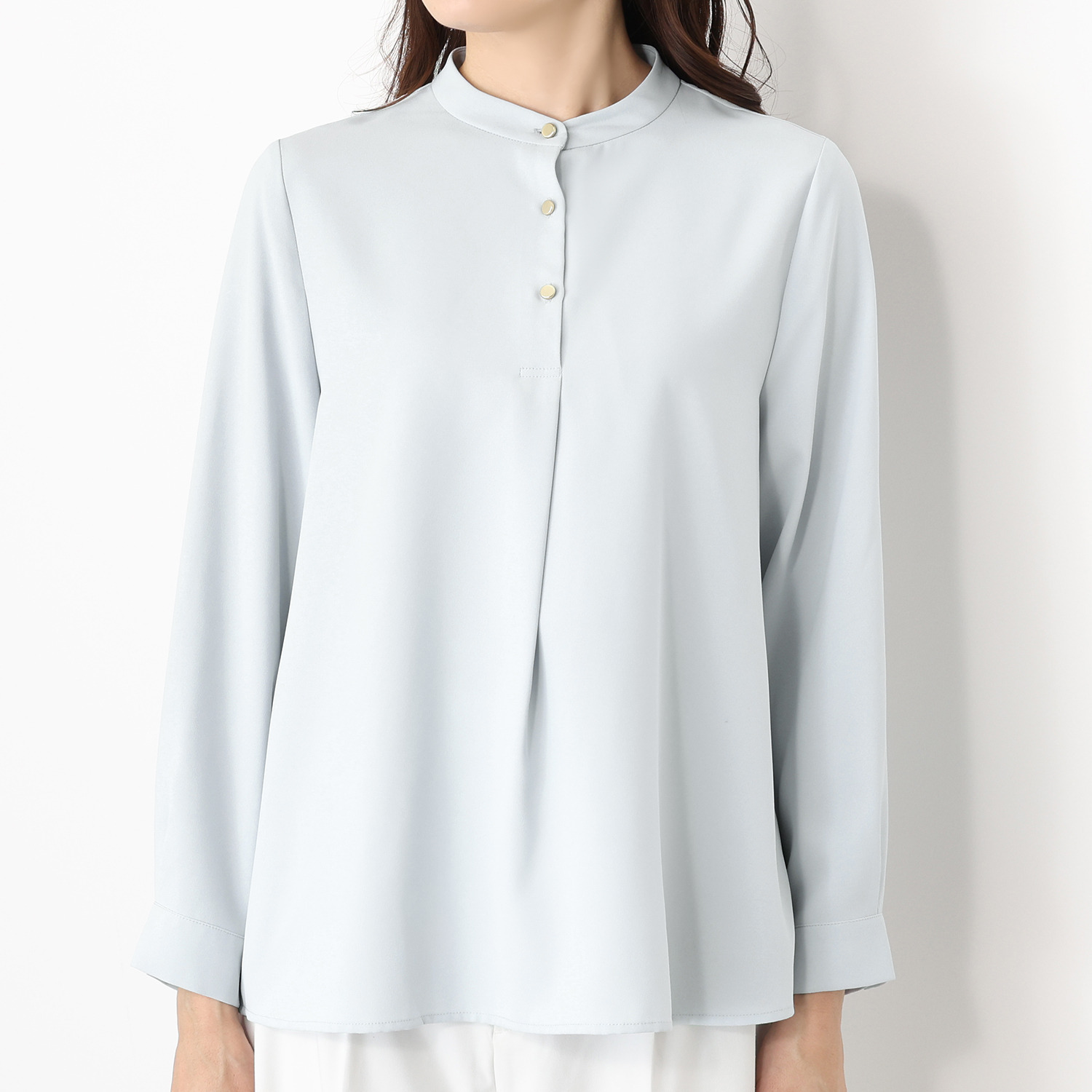 ポルトゥヴィーダ ウォッシャブル ストレッチ ボウタイ長袖ブラウス