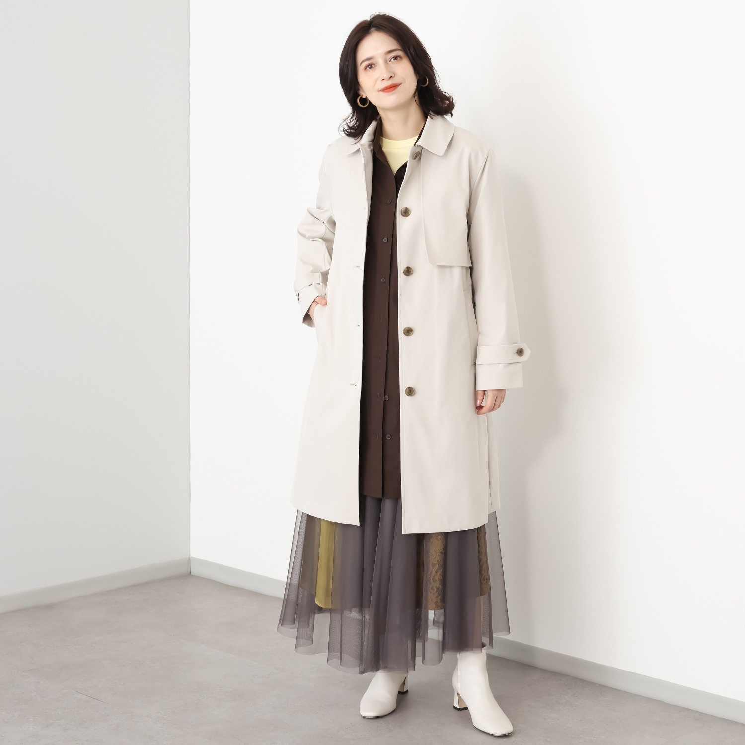 ポルトゥヴィーダ ウォッシャブル・はっ水 ストレッチ ステンカラーコート