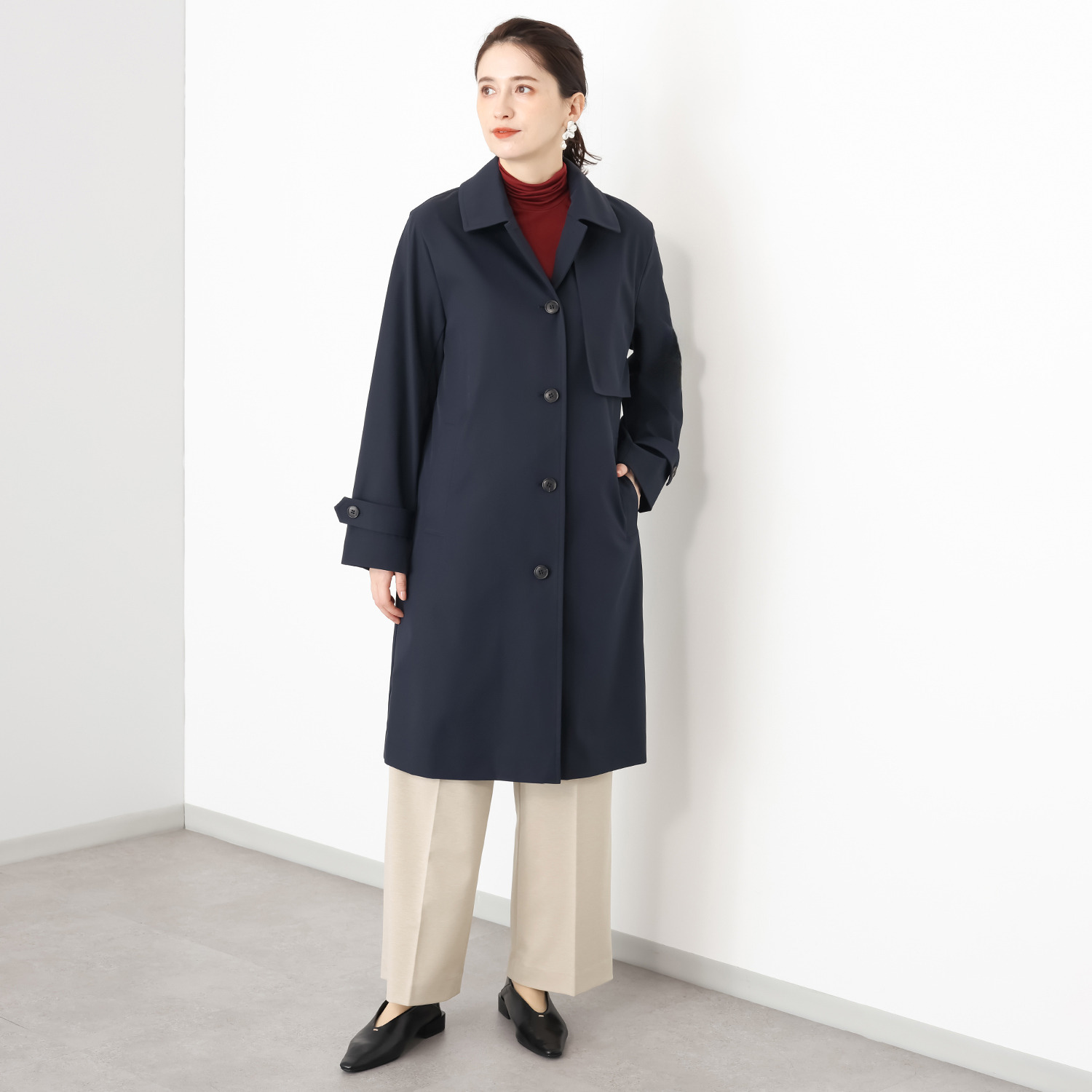 ポルトゥヴィーダ ウォッシャブル・はっ水 ストレッチ ステンカラーコート