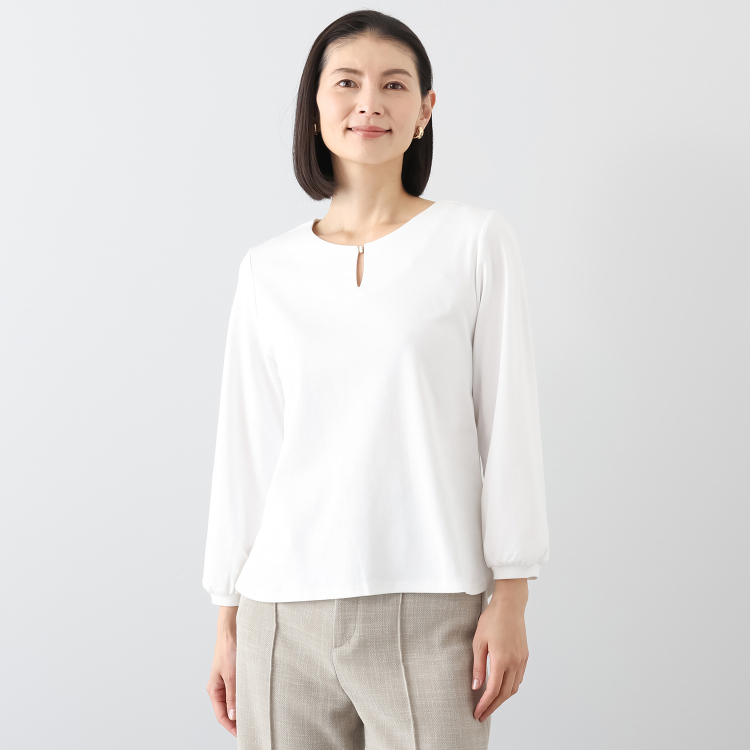 ポルトゥヴィーダ ウォッシャブル シルケットコットン 九分袖プルオーバー