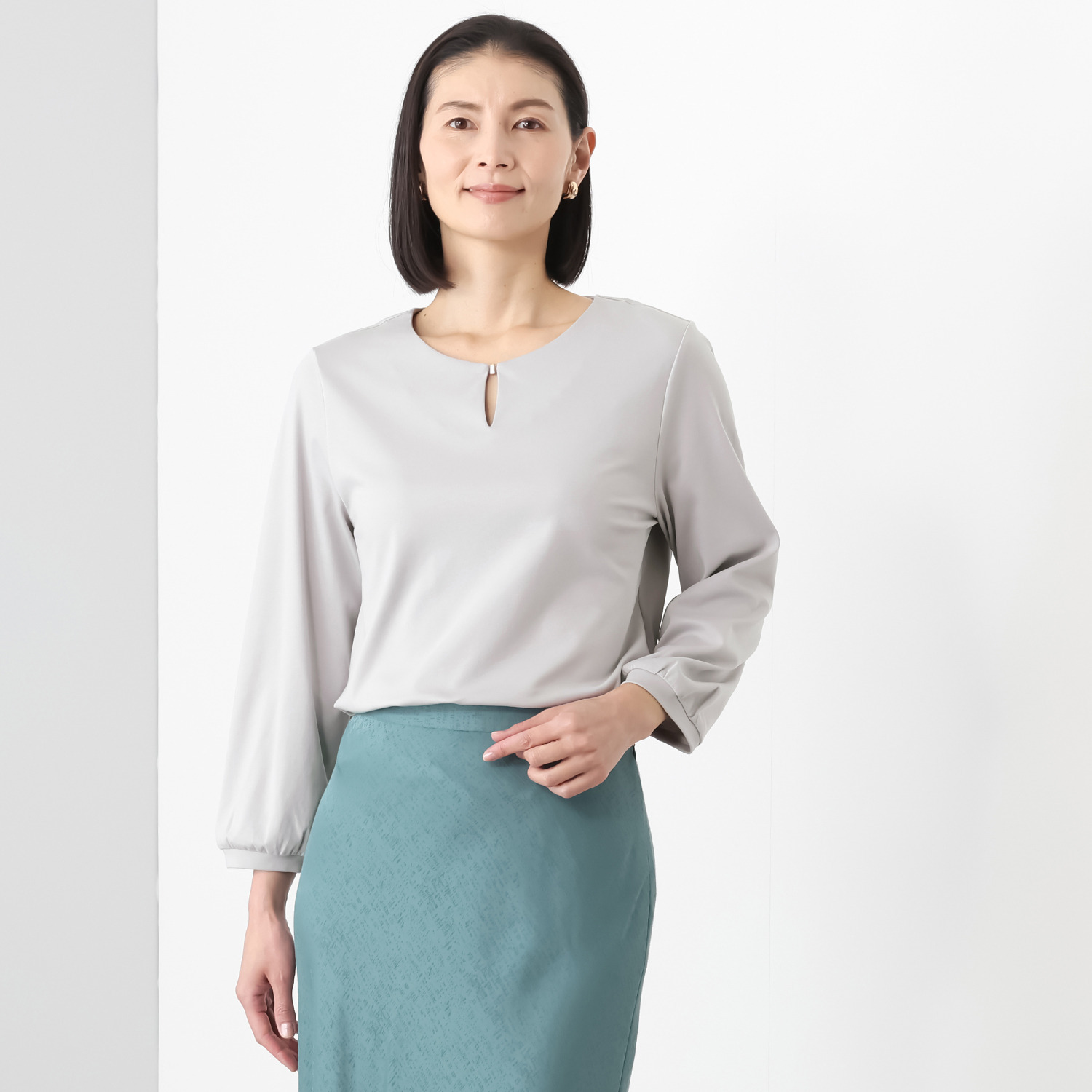 ポルトゥヴィーダ ウォッシャブル シルケットコットン 九分袖プルオーバー