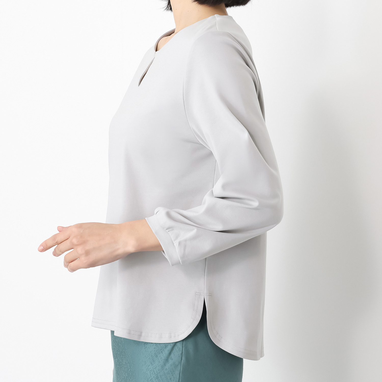 ポルトゥヴィーダ ウォッシャブル シルケットコットン 九分袖プルオーバー