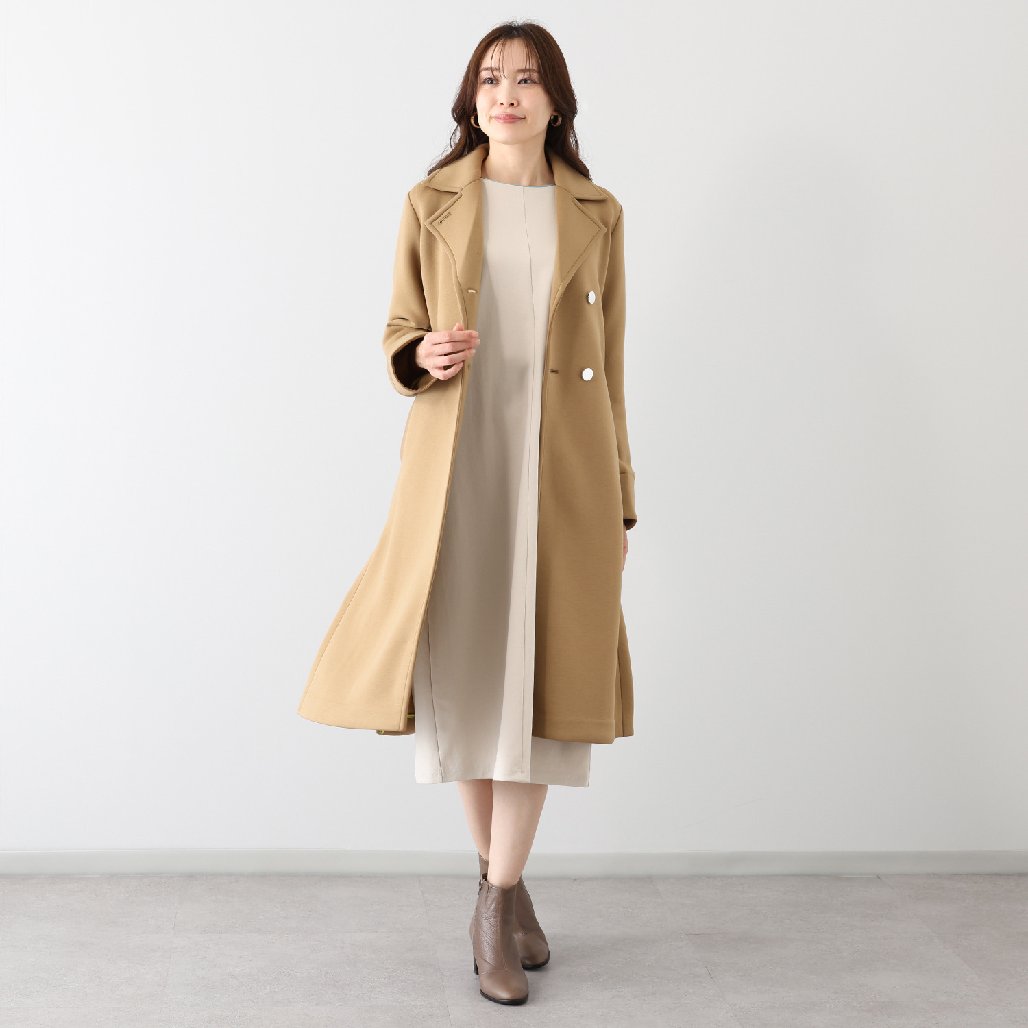 アンリック　オー　ブルー 共布ベルト付 ソフトダンボール 大人スタイリッシュな ロングトレンチコート