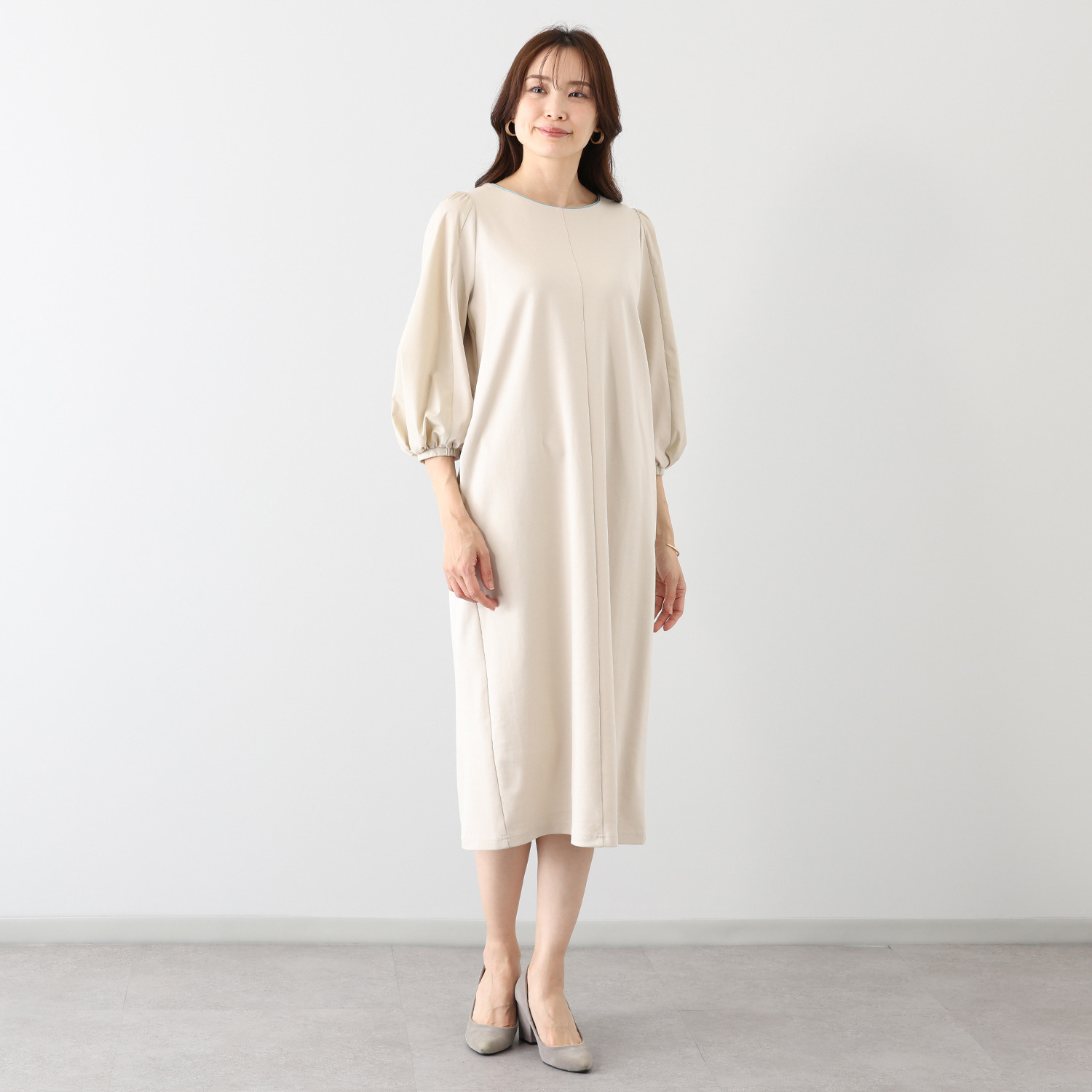 アンリック　オー　ブルー ソフトポンチ 異素材切替 袖コンシャスワンピース