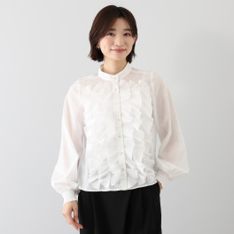 アンブリエ 異素材フリル デザインブラウス