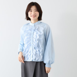 アンブリエ 異素材フリル デザインブラウス
