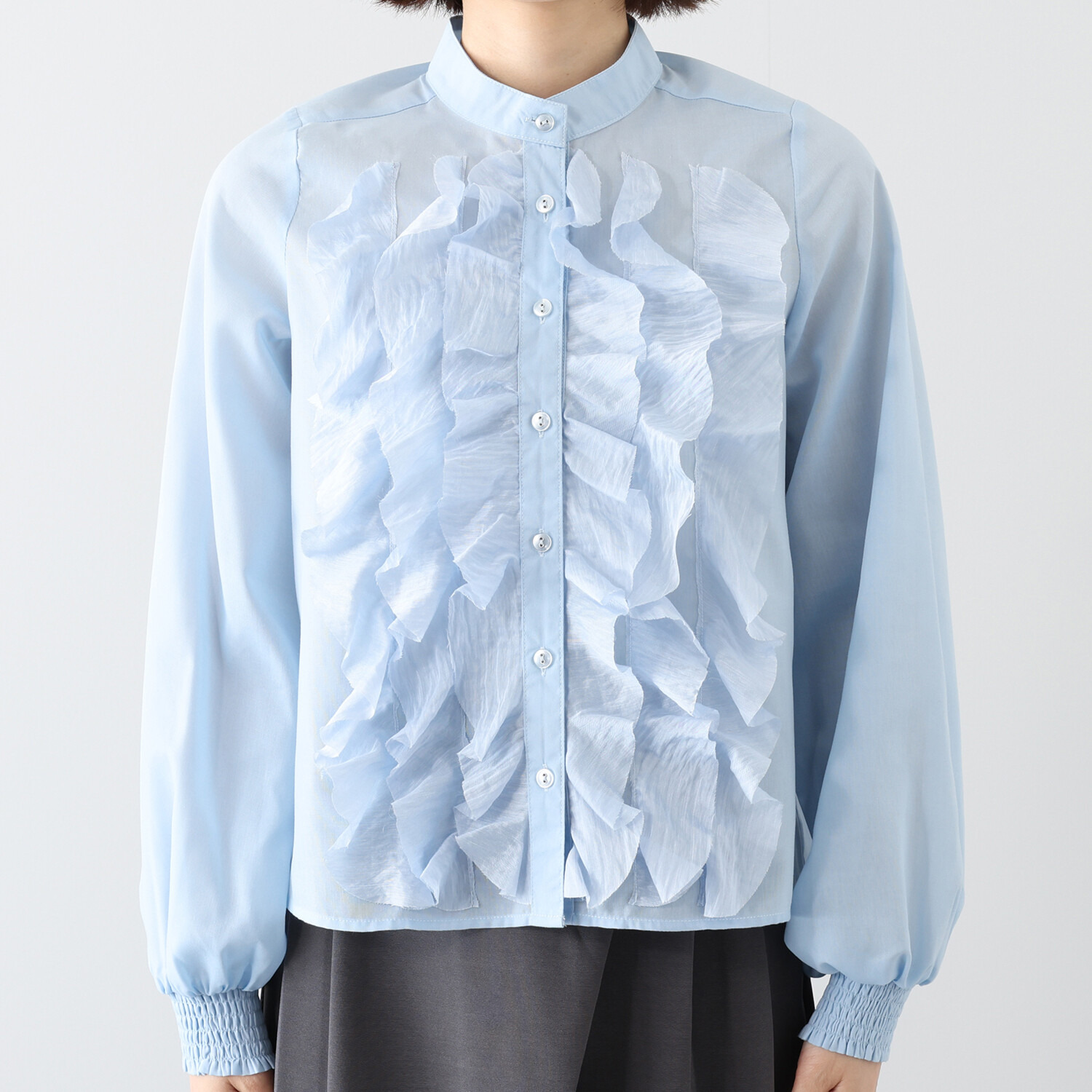 アンブリエ 異素材フリル デザインブラウス