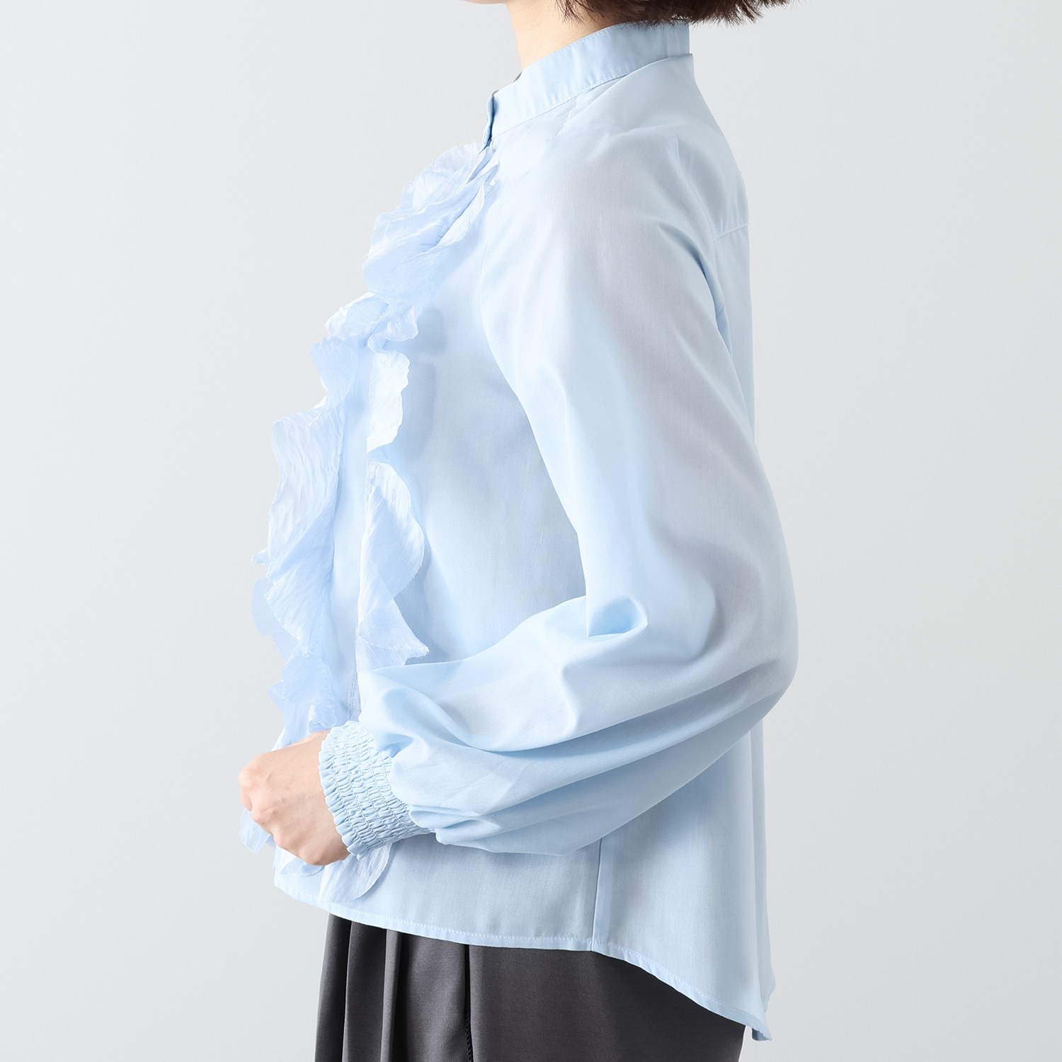 アンブリエ 異素材フリル デザインブラウス